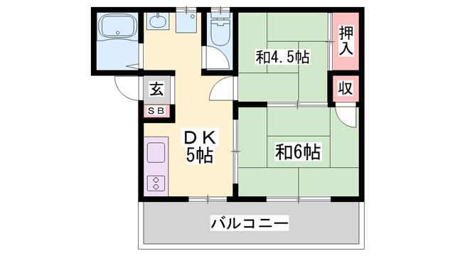 アーバン保城(2DK/1階)の間取り写真