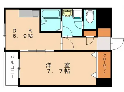 MDIインターフェイス竪町(1DK/4階)の間取り写真