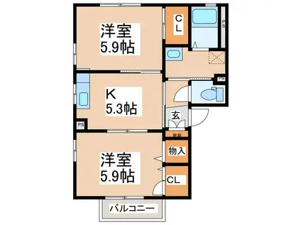 フォーレスフェリキスA棟(2K/1階)の間取り写真