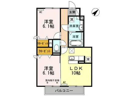 ロイヤルレジデンスA(2LDK/1階)の間取り写真