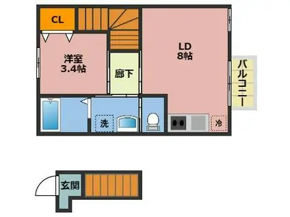 エクシリア東仙台II(1LDK/2階)の間取り写真