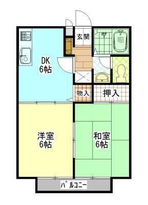 ビーラインアワネ C(2DK/1階)の間取り写真