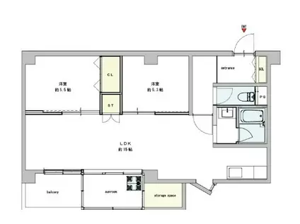 グランテラス駅南(2LDK/2階)の間取り写真