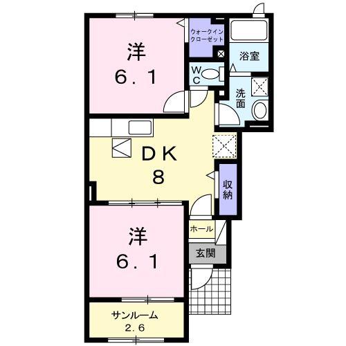 アークヒルズ知手D(2DK/1階)の間取り写真