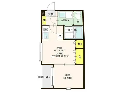 CAMELLIA烏森(1DK/3階)の間取り写真