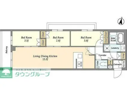 アジールコート練馬中村橋(3LDK/2階)の間取り写真