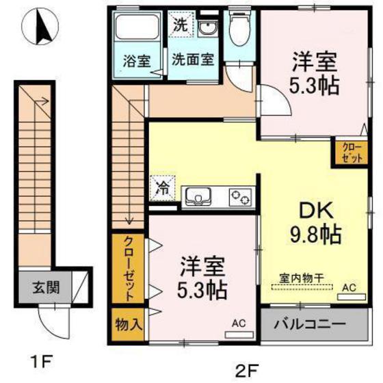 SEJOUR MIDORI(2DK/2階)の間取り写真