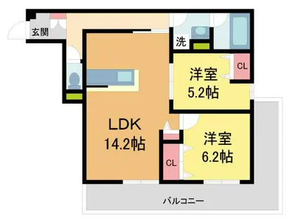 D-RESIDENCE荘園B(2LDK/3階)の間取り写真