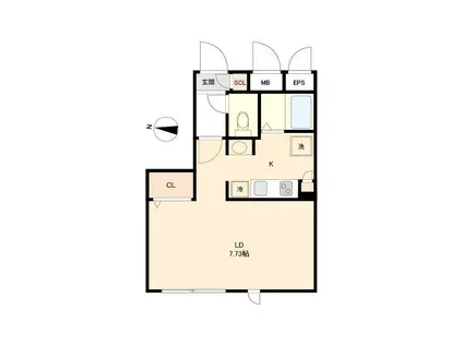 ボヌール石神井公園(1K/4階)の間取り写真