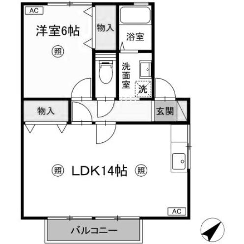 フォン・ブラウン(1LDK/2階)の間取り写真