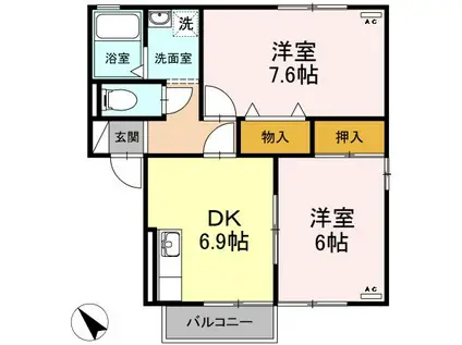 セジュールヴェガ(2DK/2階)の間取り写真