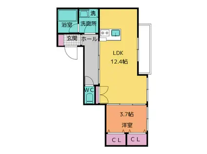 中町・マイスターセブン(1LDK/4階)の間取り写真