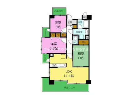 メゾンドール北野田(3LDK/3階)の間取り写真