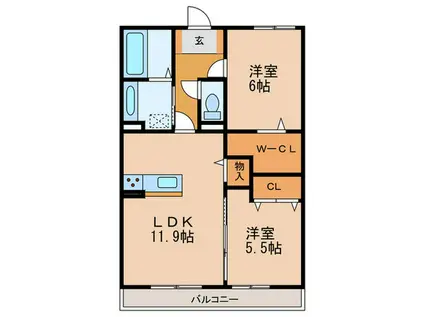 アンソレイエくさつ(2LDK/2階)の間取り写真