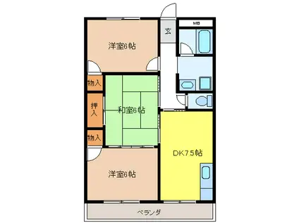 旭ハイツ(3DK/2階)の間取り写真