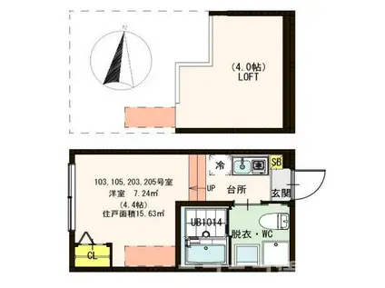 ハーモニーテラス青井II(ワンルーム/2階)の間取り写真