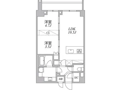 ASYL COURT麻布十番(2LDK/9階)の間取り写真