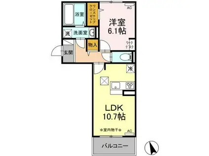アムズワン(1LDK/1階)の間取り写真