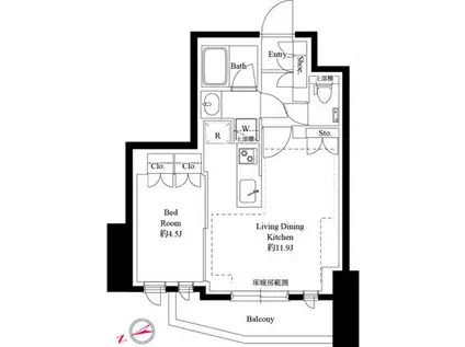 343レジデンス後楽園(1LDK/1階)の間取り写真