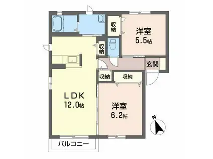 ボヌールII(2LDK/2階)の間取り写真