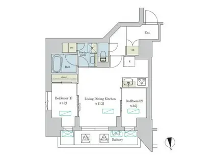 ブリリアイスト浅草(2LDK/3階)の間取り写真
