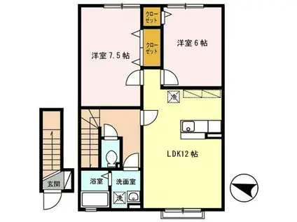 グランモア石江(2LDK/2階)の間取り写真