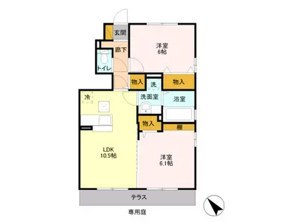 カーサ ソレール(2LDK/1階)の間取り写真