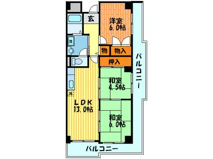 エリスハイム田中(3LDK/5階)の間取り写真