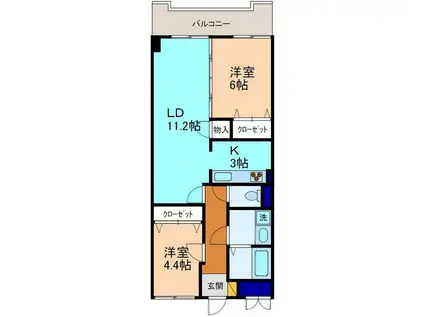 ダイアパレス北安江(2LDK/2階)の間取り写真