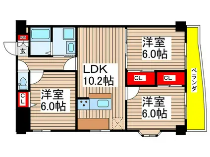 総建みどりハイム(3LDK/8階)の間取り写真