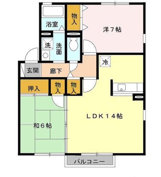 カンパーニュ黒岡A棟(2LDK/2階)の間取り写真