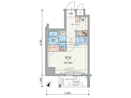 リヴシティ一番町(1K/4階)の間取り写真