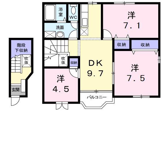 カーサ ラウレールII(3DK/2階)の間取り写真