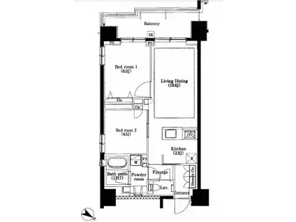 アージョ文京千駄木クレアーレ(2LDK/5階)の間取り写真
