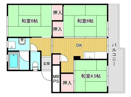鴨池2丁目団地2号棟(3DK/7階)の間取り写真