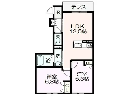 ルサンティエ(2LDK/1階)の間取り写真