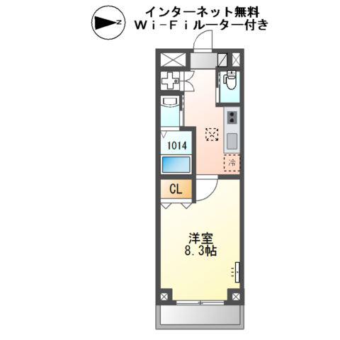 グロリアス(1K/1階)の間取り写真