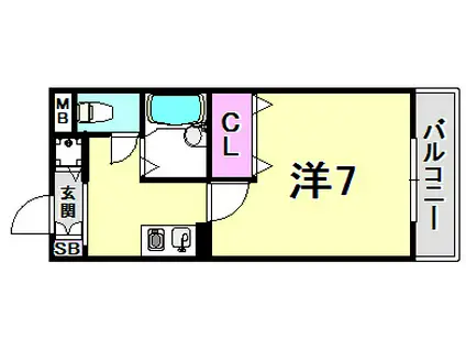 ハートランド甲東園(1K/3階)の間取り写真