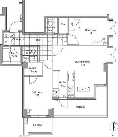 レジディア御殿山(2LDK/3階)の間取り写真
