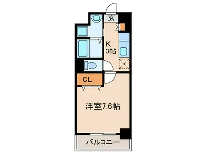 アンビシャス江崎(1K/2階)の間取り写真