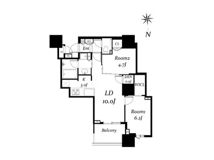 ドゥ・トゥール ウエスト棟(2LDK/28階)の間取り写真