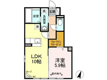 グランドスイート匠五番舘(1LDK/1階)の間取り写真