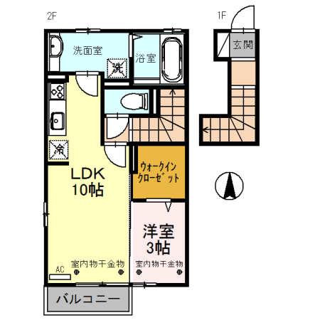 D-ROOM利田B棟(1LDK/2階)の間取り写真