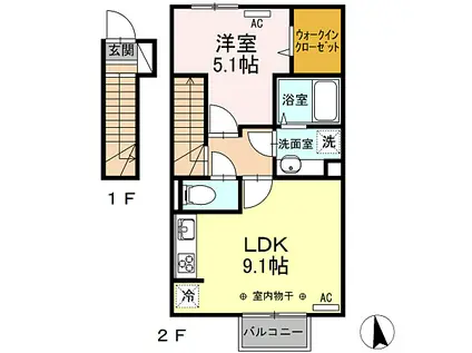 サンジュエル一本木(1LDK/2階)の間取り写真
