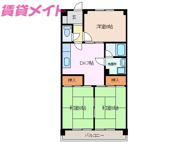 北柿桜マンション(3DK/3階)の間取り写真