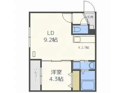 COSMOS(1LDK/4階)の間取り写真