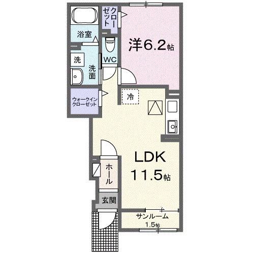 ル・ボヌール三木VIII(1LDK/1階)の間取り写真