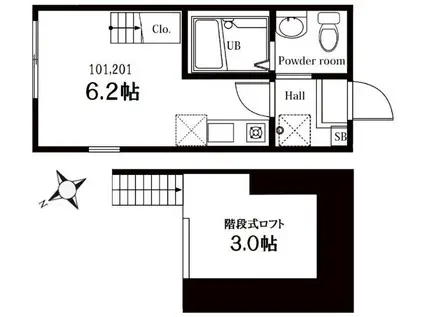 ハーミットクラブハウス新横菊名(ワンルーム/1階)の間取り写真
