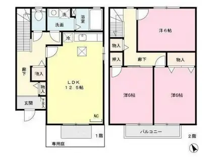 プランレーヌII(3LDK/1階)の間取り写真