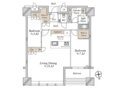 白金ザ・スカイ(2LDK/22階)の間取り写真